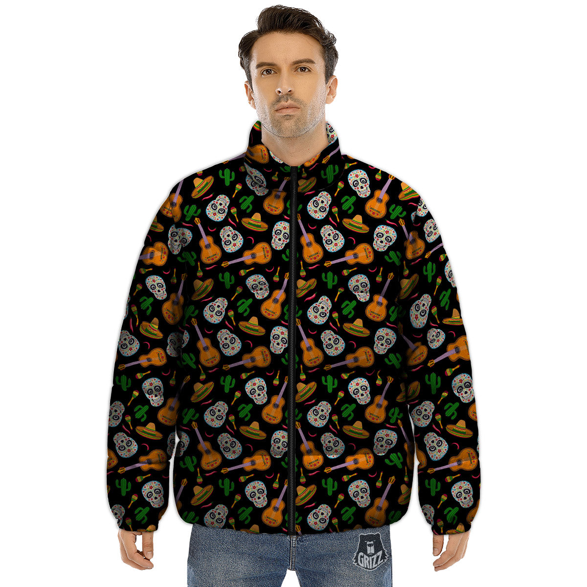 Cinco de Mayo Cartoon Print Pattern Puffer Jacket-grizzshop