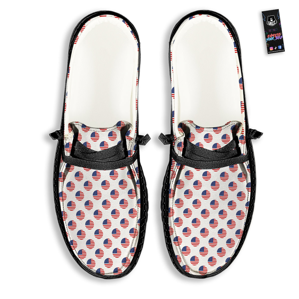 Circle Flag American Print Pattern Black Loafers-grizzshop