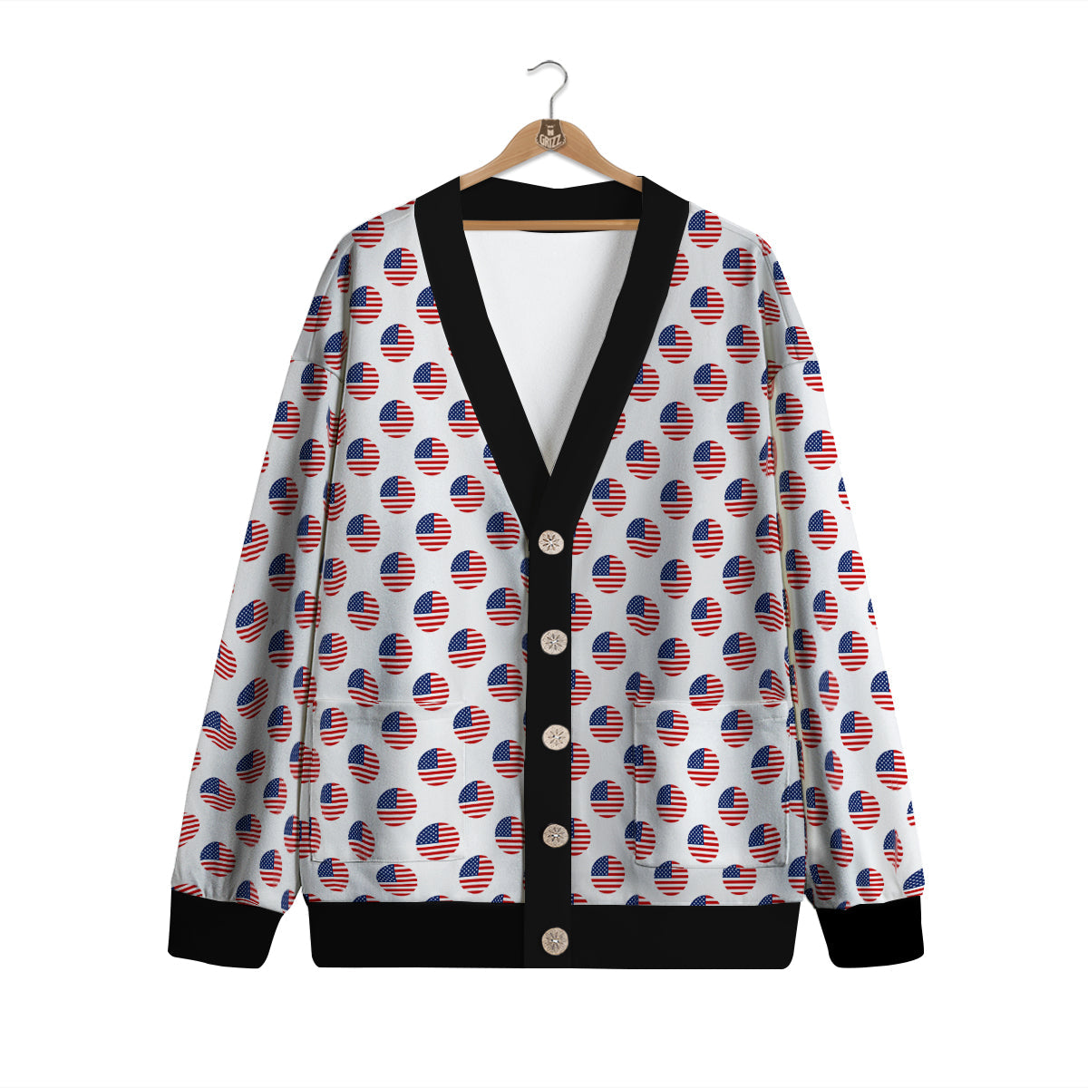 Circle Flag American Print Pattern Cardigan-grizzshop