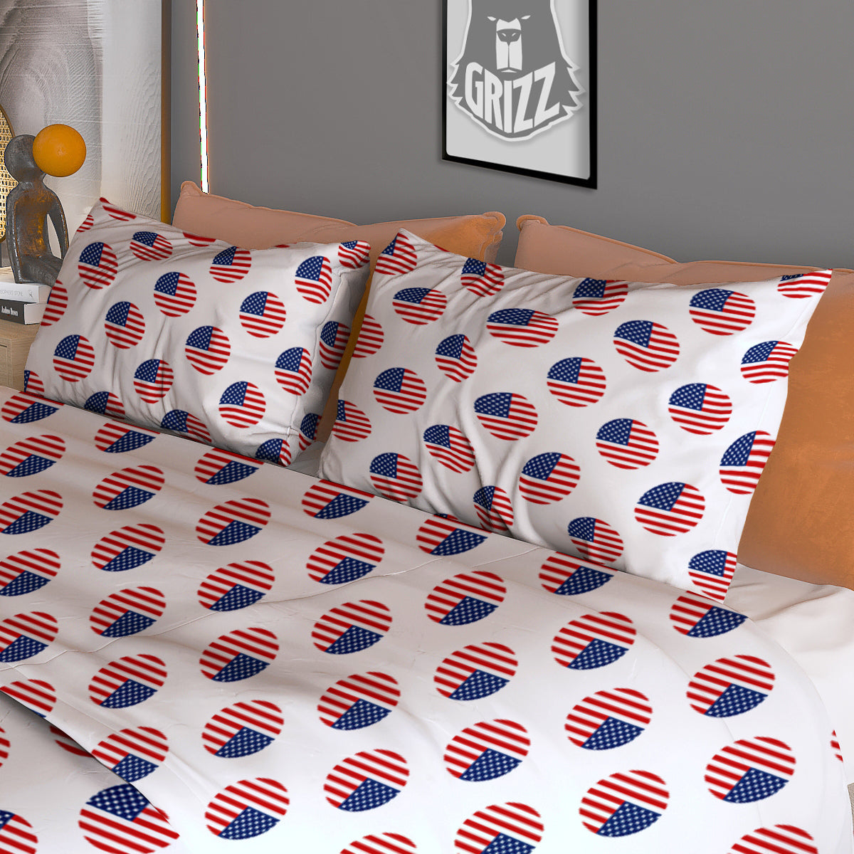 Circle Flag American Print Pattern Duvet Cover Bedding Set