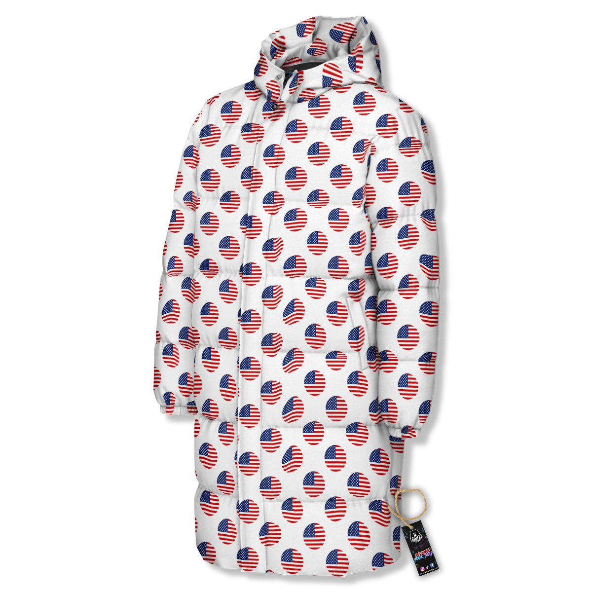 Circle Flag American Print Pattern Long Down Jacket-grizzshop