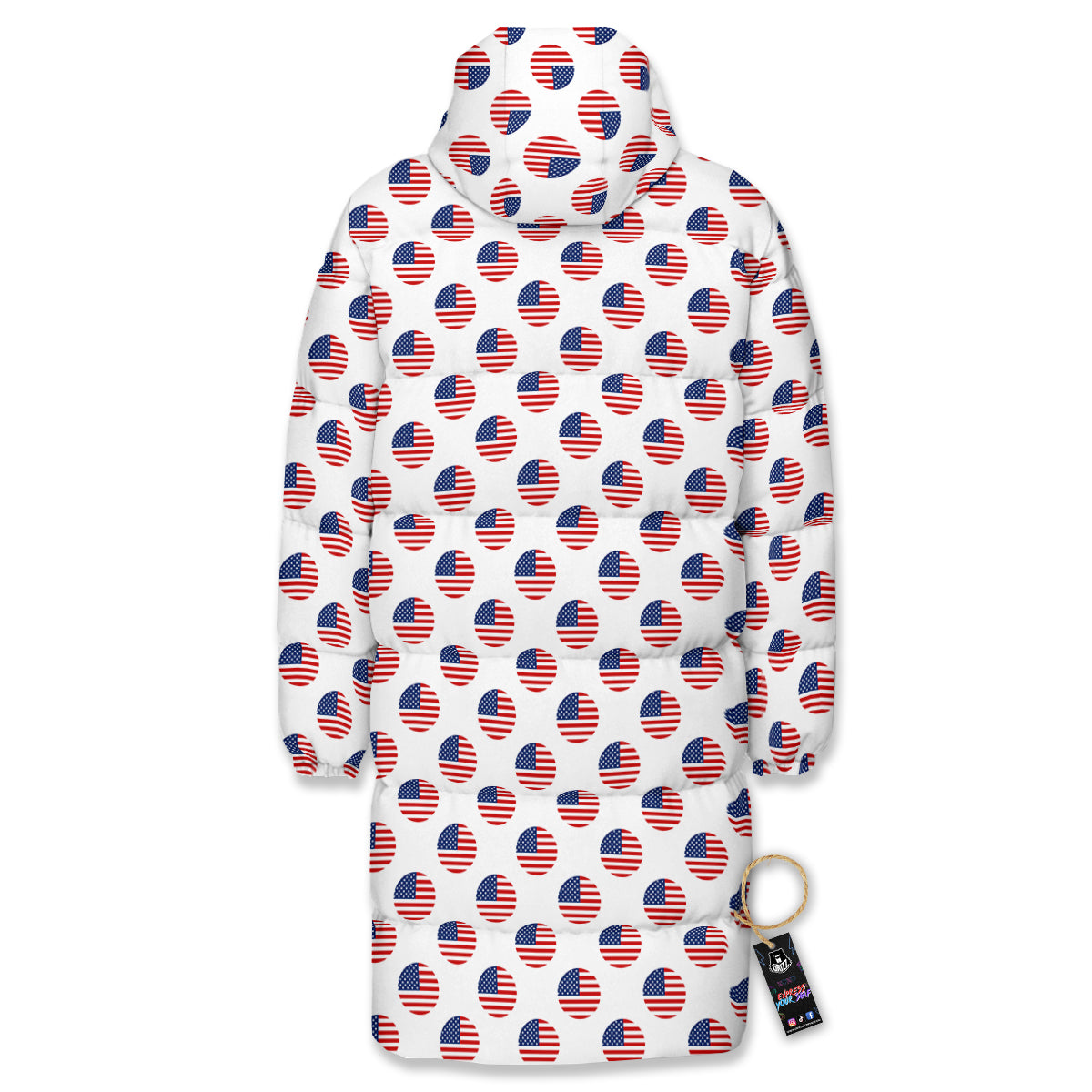 Circle Flag American Print Pattern Long Down Jacket-grizzshop