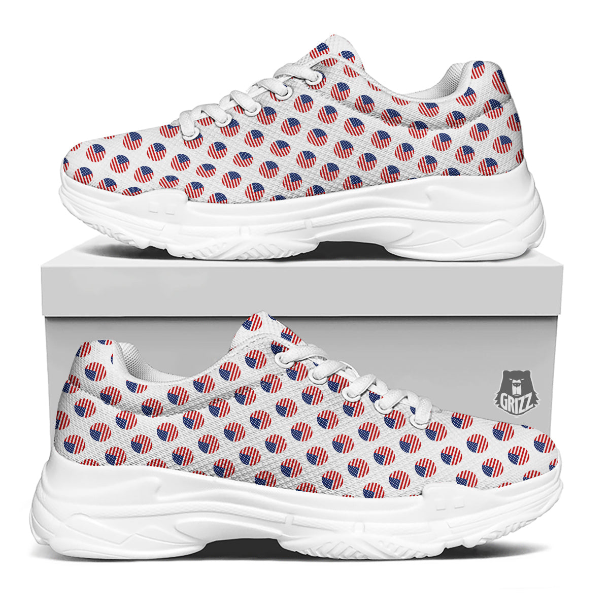 Circle Flag American Print Pattern White Chunky Shoes-grizzshop