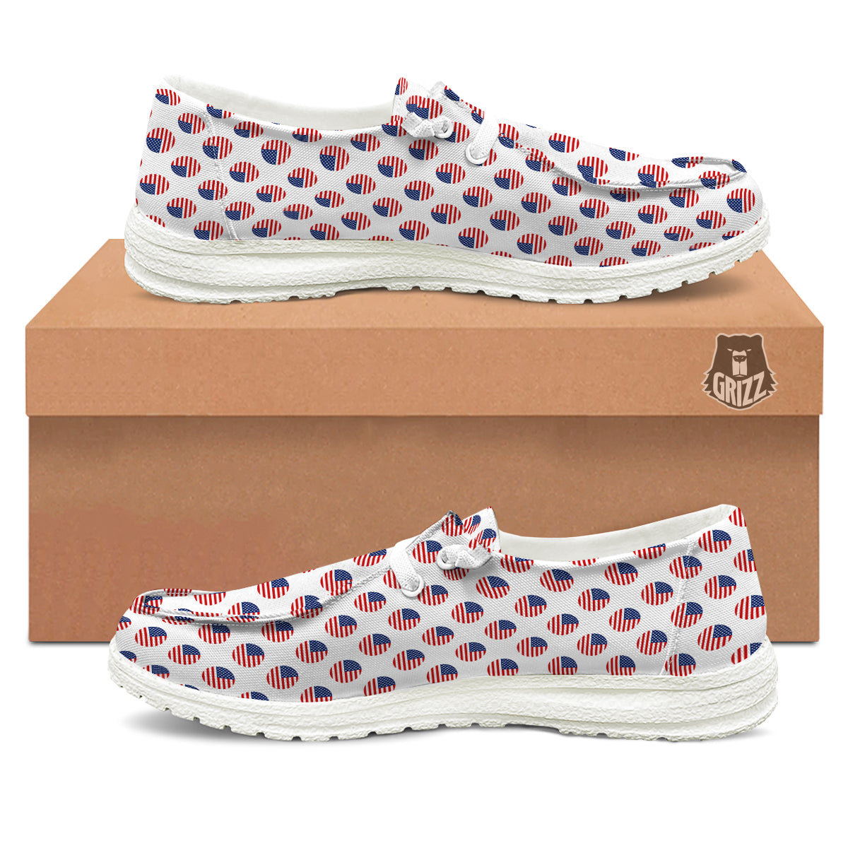 Circle Flag American Print Pattern White Loafers-grizzshop