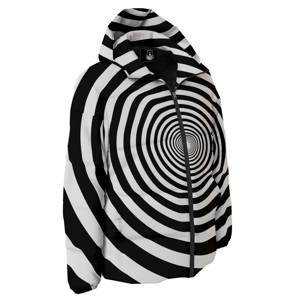 Circle Illusion White And Black Print Down Jacket-grizzshop