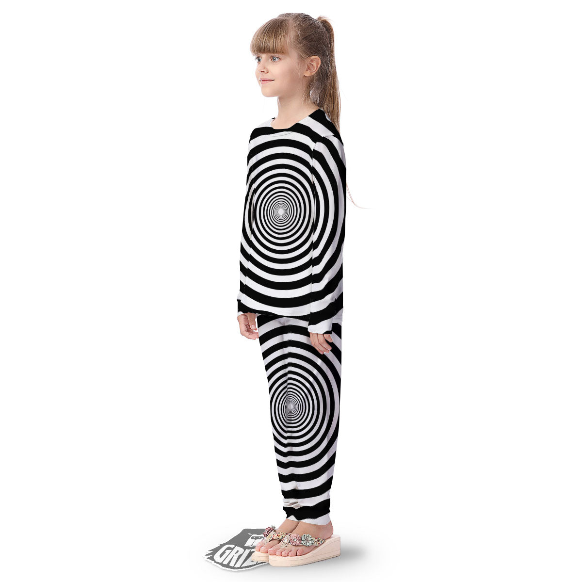 Circle Illusion White And Black Print Kid's Pajamas-grizzshop