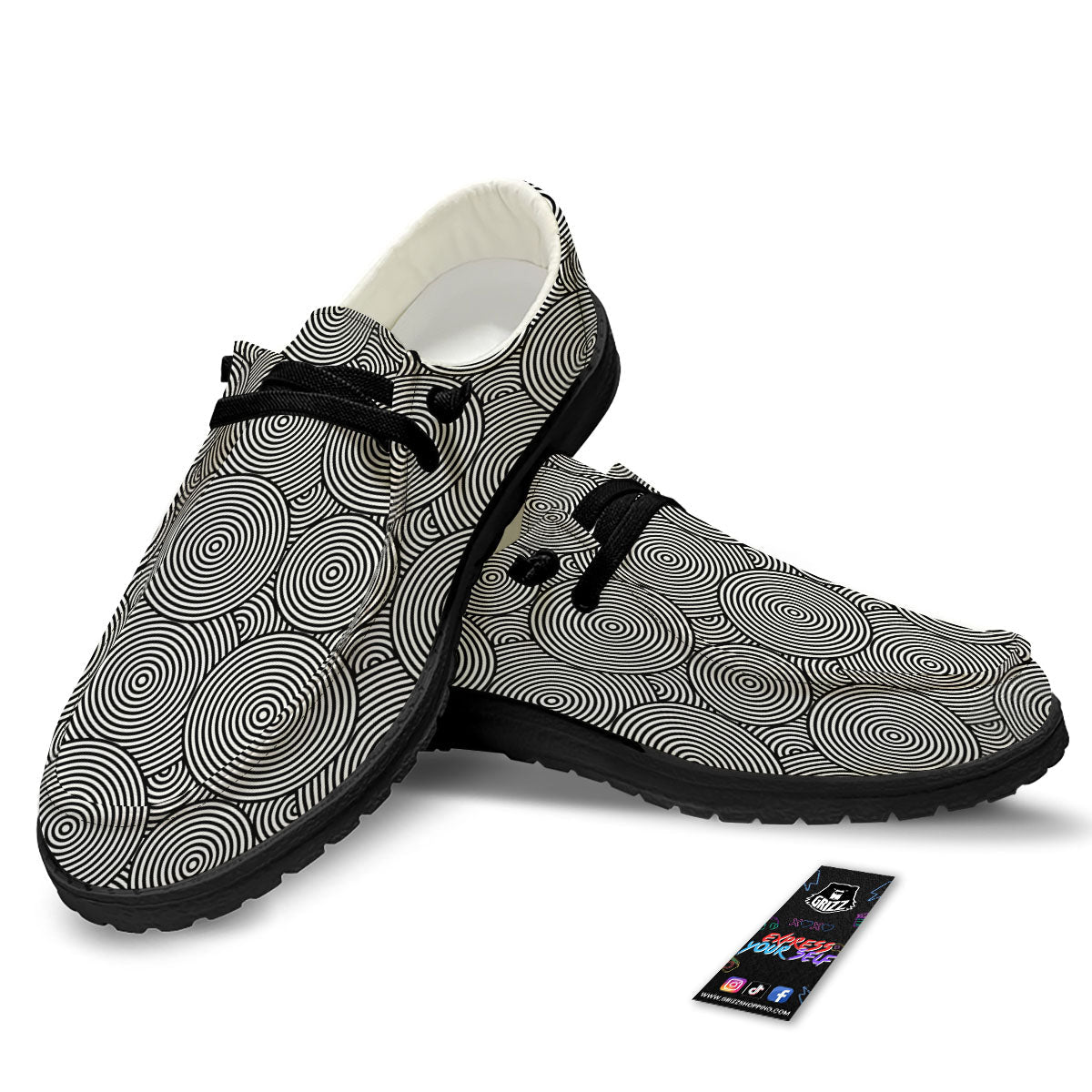 Circle Psychedelic Print Pattern Black Loafers-grizzshop