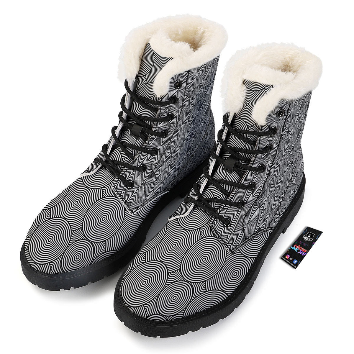 Circle Psychedelic Print Pattern Winter Boots-grizzshop