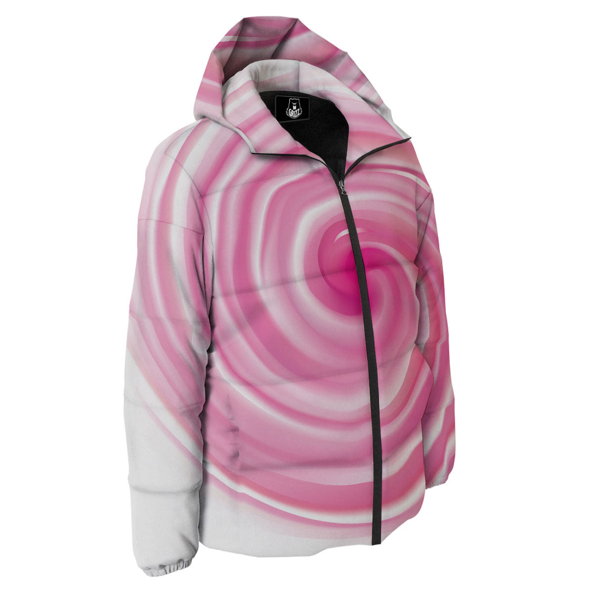 Circle Swirl Pink Print Down Jacket-grizzshop