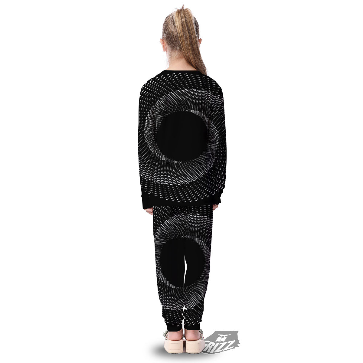 Circle Swirl White And Black Print Kid's Pajamas-grizzshop