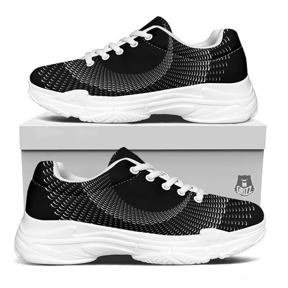 Circle Swirl White And Black Print White Chunky Shoes-grizzshop