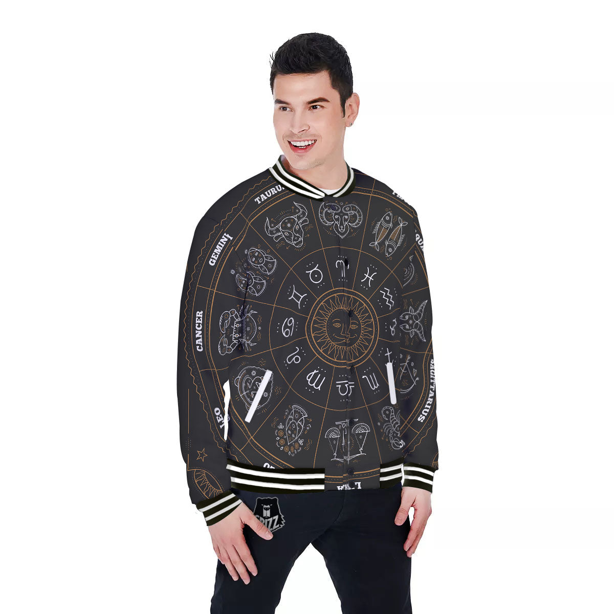 Circle Zodiac Vintage Print Baseball Jacket-grizzshop