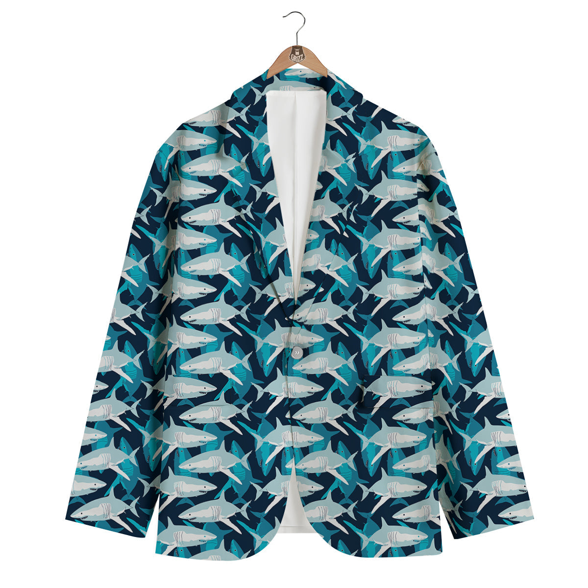 Circling Shark Pattern Print Men's Blazer-grizzshop