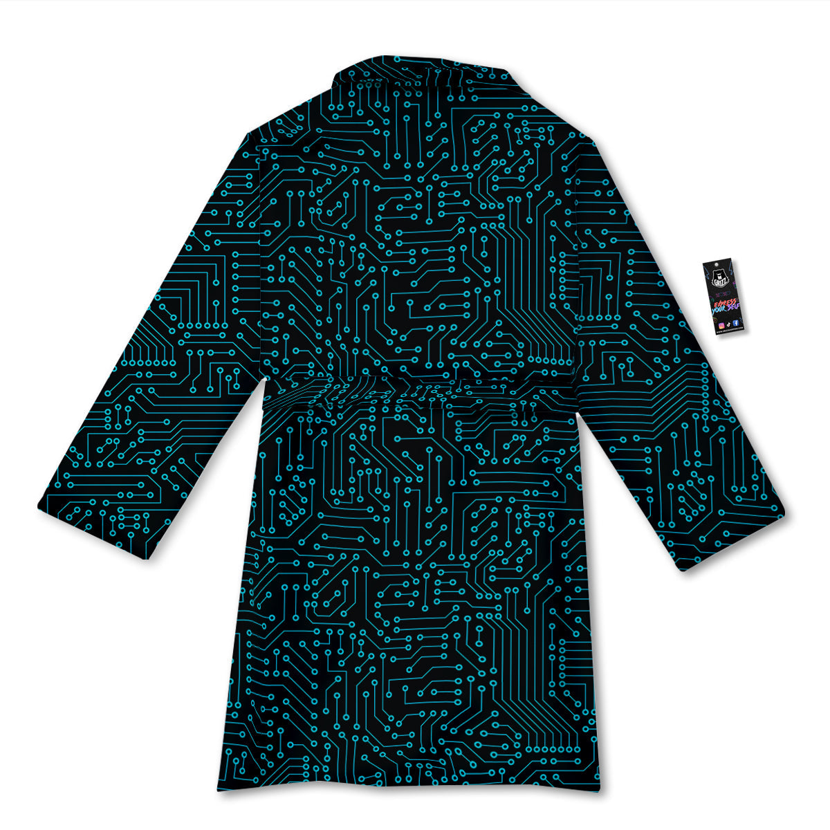 Circuit Black Blue Print Pattern Bathrobe-grizzshop