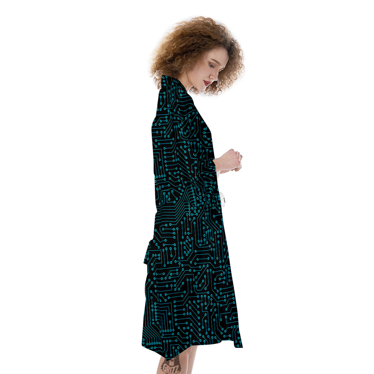 Circuit Black Blue Print Pattern Kimono-grizzshop