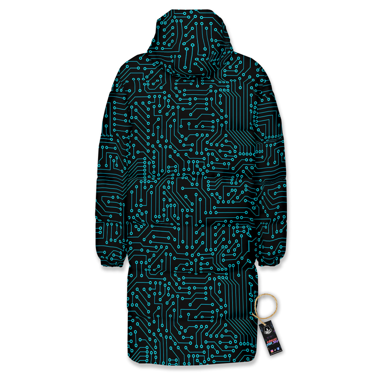 Circuit Black Blue Print Pattern Long Down Jacket-grizzshop