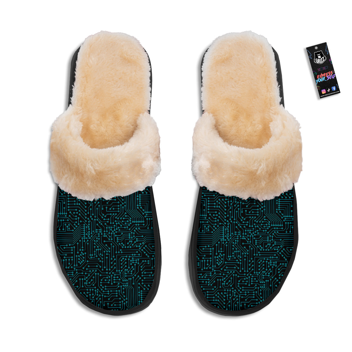 Circuit Black Blue Print Pattern Slippers-grizzshop