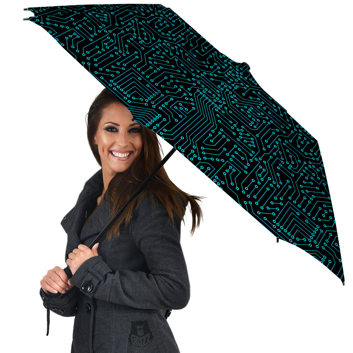 Circuit Black Blue Print Pattern Umbrella-grizzshop