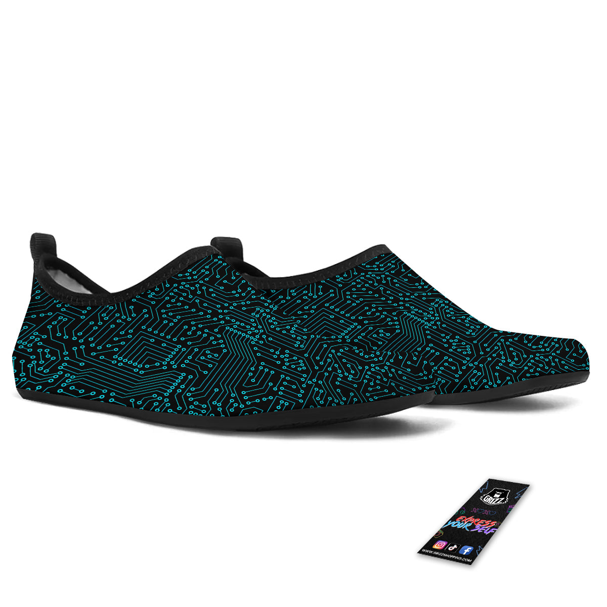 Circuit Black Blue Print Pattern Water Shoes-grizzshop