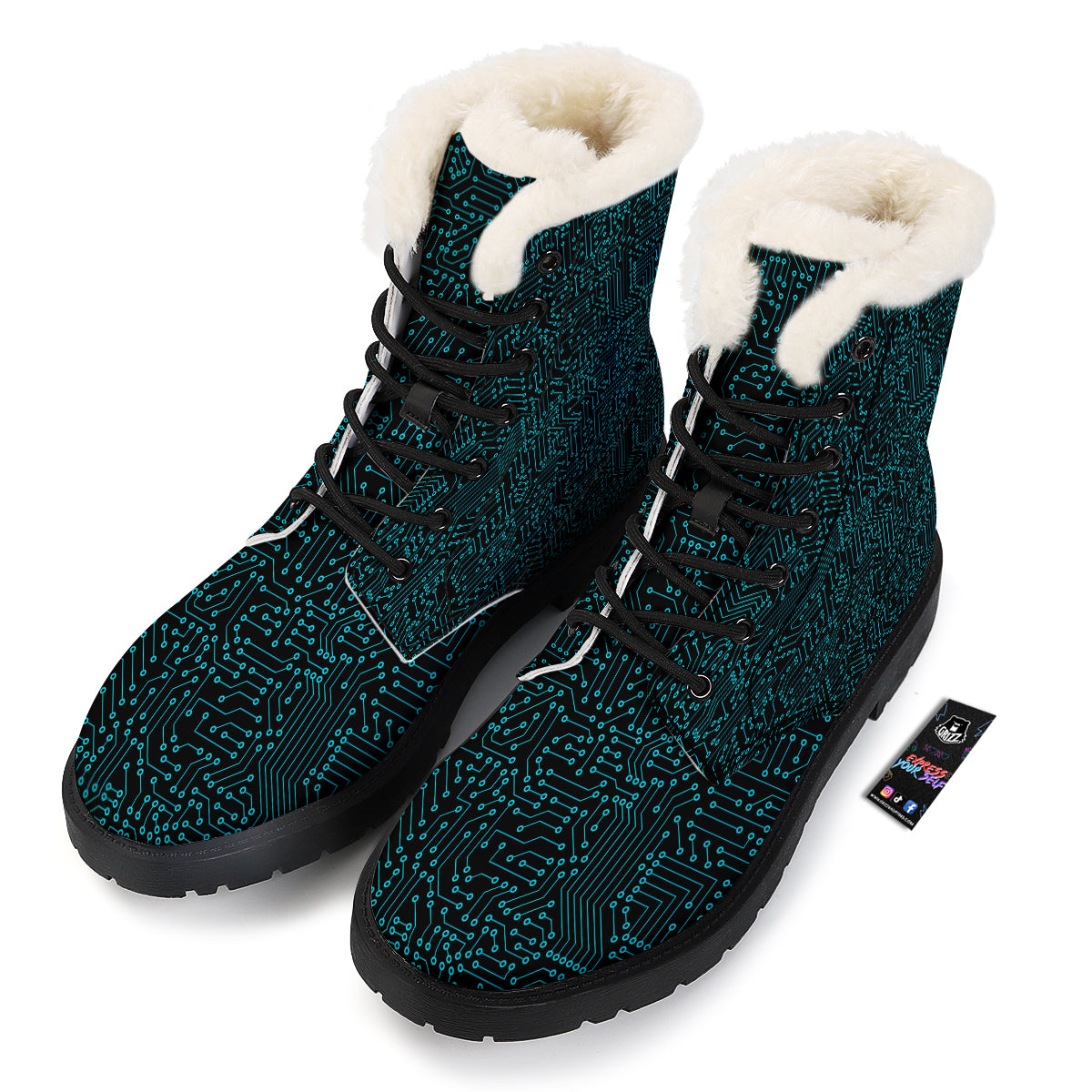 Circuit Black Blue Print Pattern Winter Boots-grizzshop