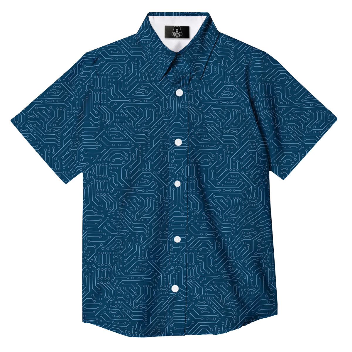 Circuit Blue Print Pattern Button Up Shirt-grizzshop