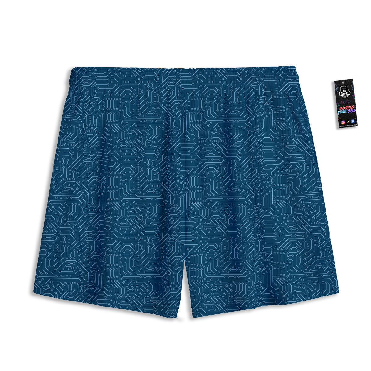Circuit Blue Print Pattern Mesh Shorts-grizzshop