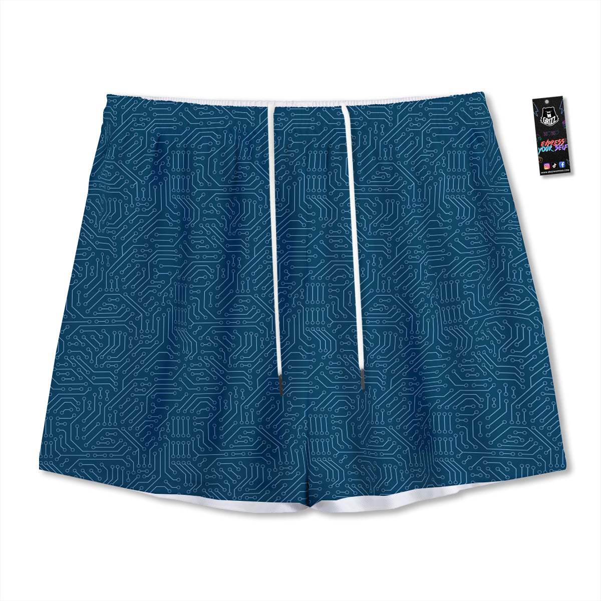 Circuit Blue Print Pattern Mesh Shorts-grizzshop