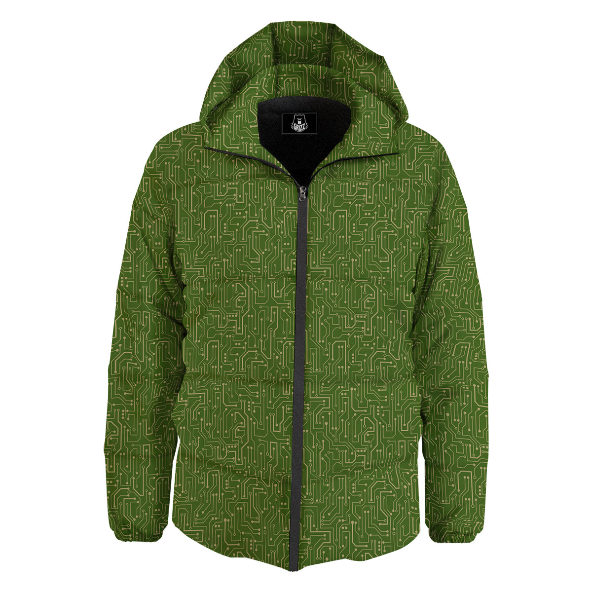 Circuit Green Print Pattern Down Jacket-grizzshop