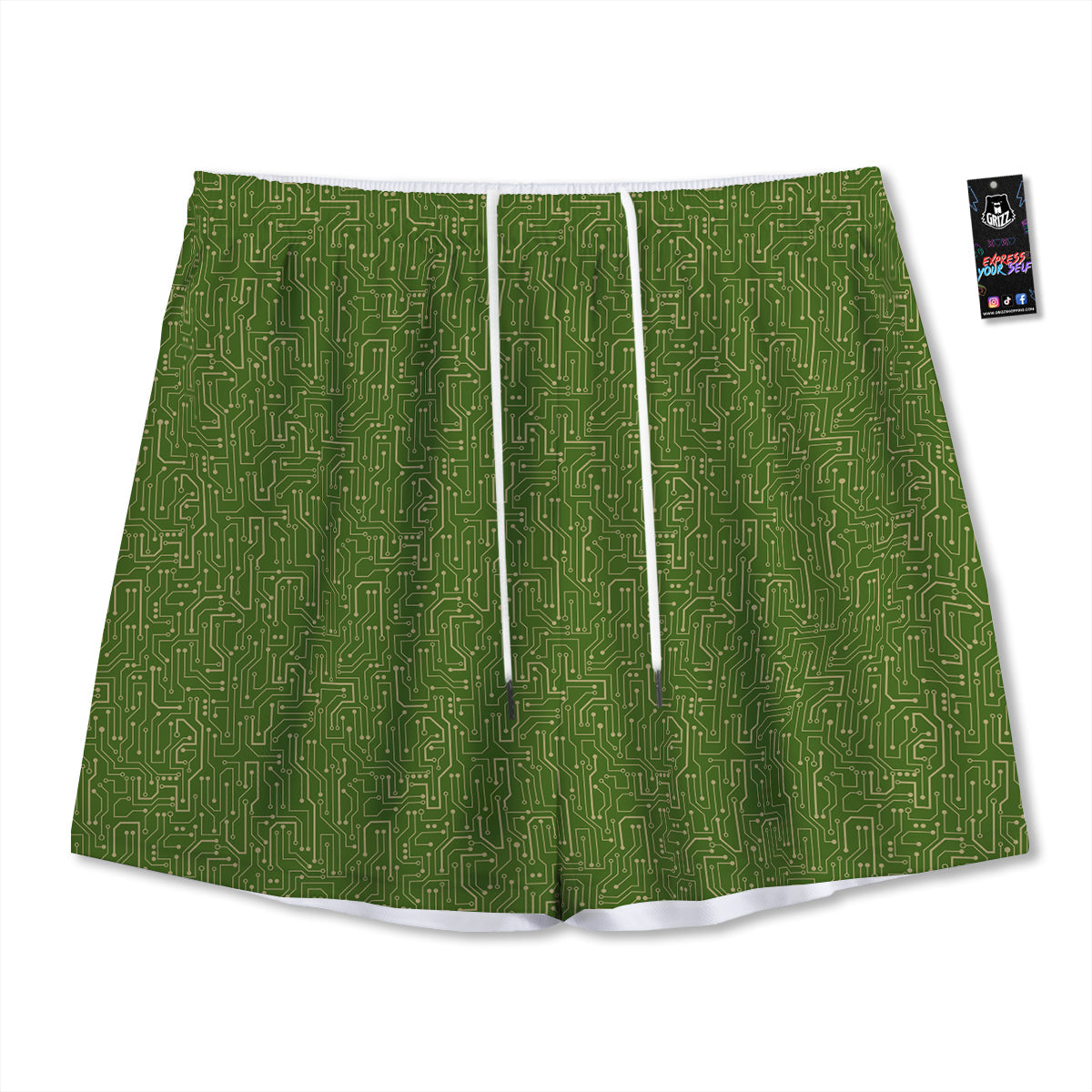 Circuit Green Print Pattern Mesh Shorts-grizzshop