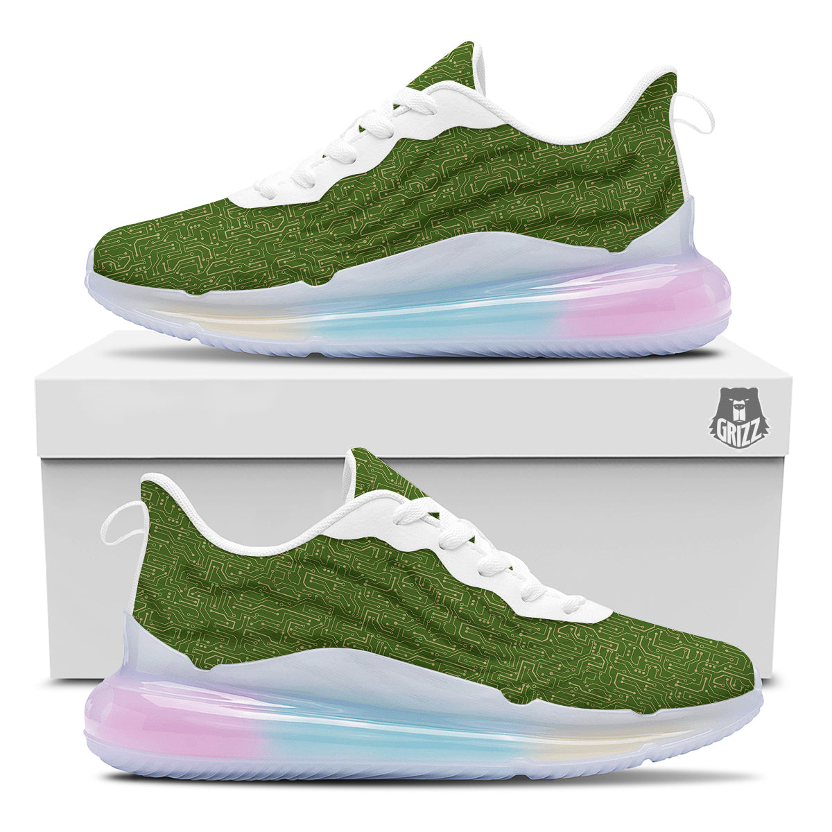 Circuit Green Print Pattern Running Sneakers-grizzshop