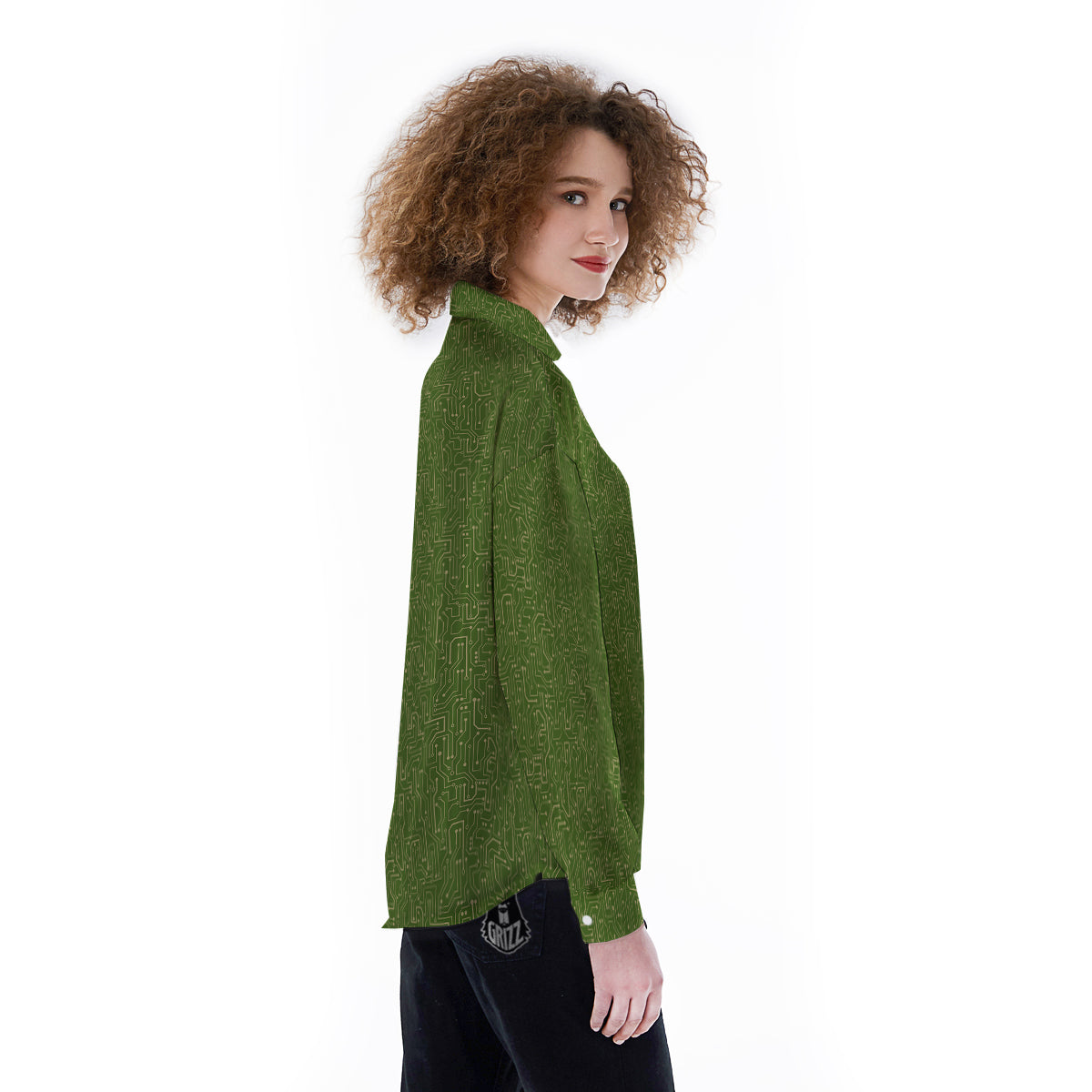 Circuit Green Print Pattern Women's Long Sleeve Shirts-grizzshop