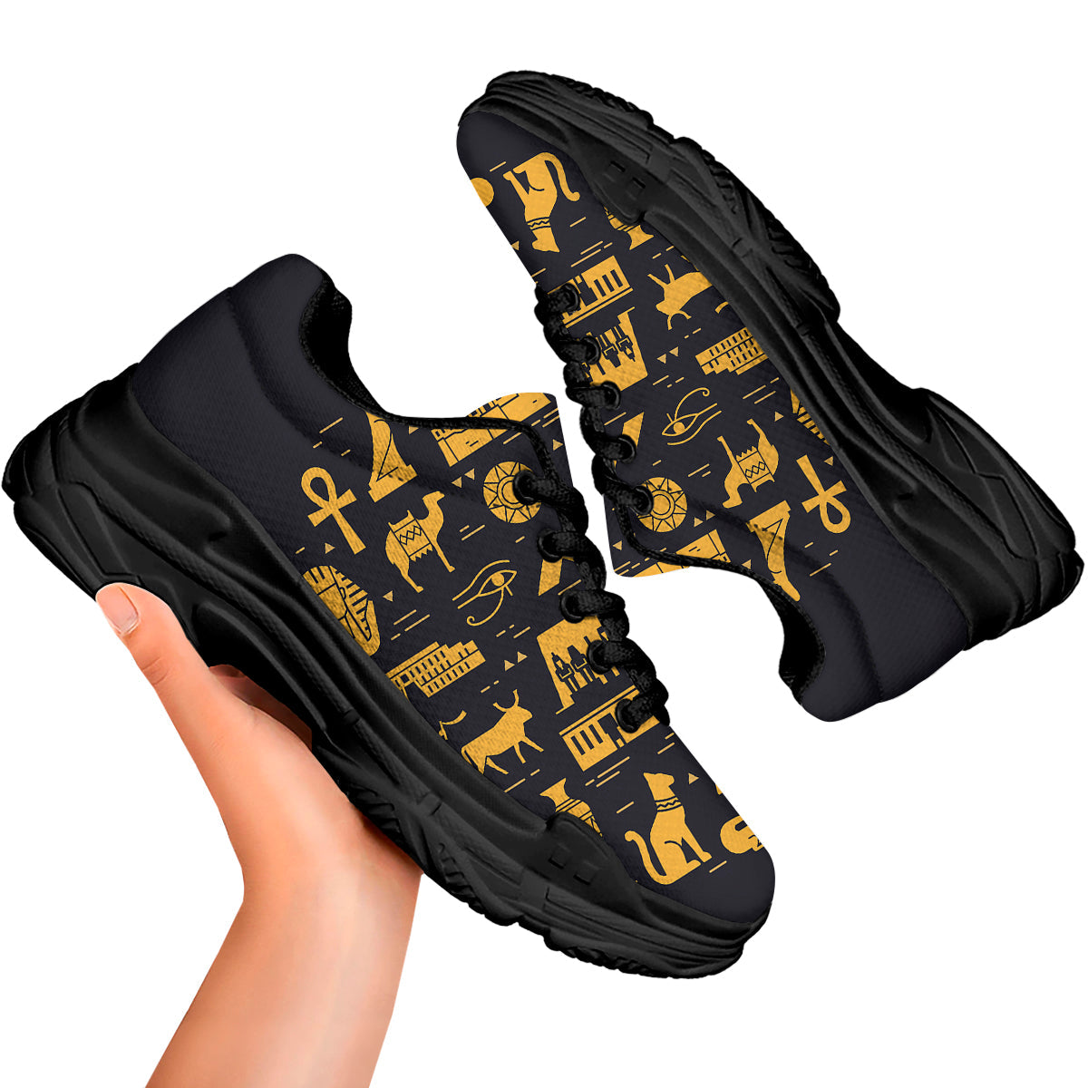 Circular Symbols Of Egypt Print Black Chunky Shoes-grizzshop