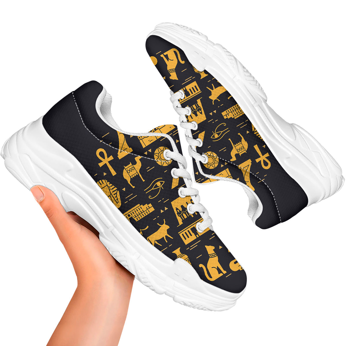 Circular Symbols Of Egypt Print White Chunky Shoes-grizzshop