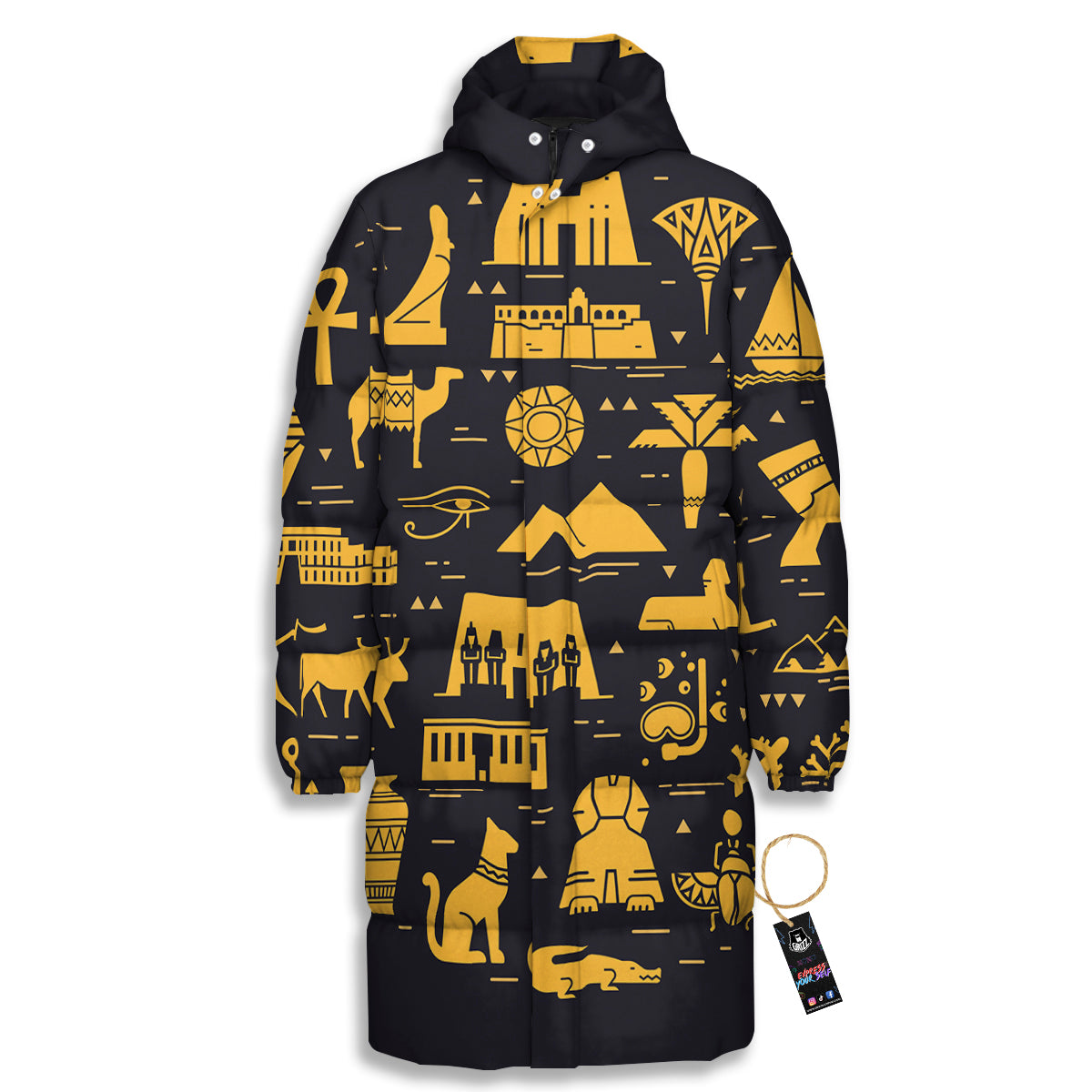 Circular Symbols Of Egypt Print Long Down Jacket