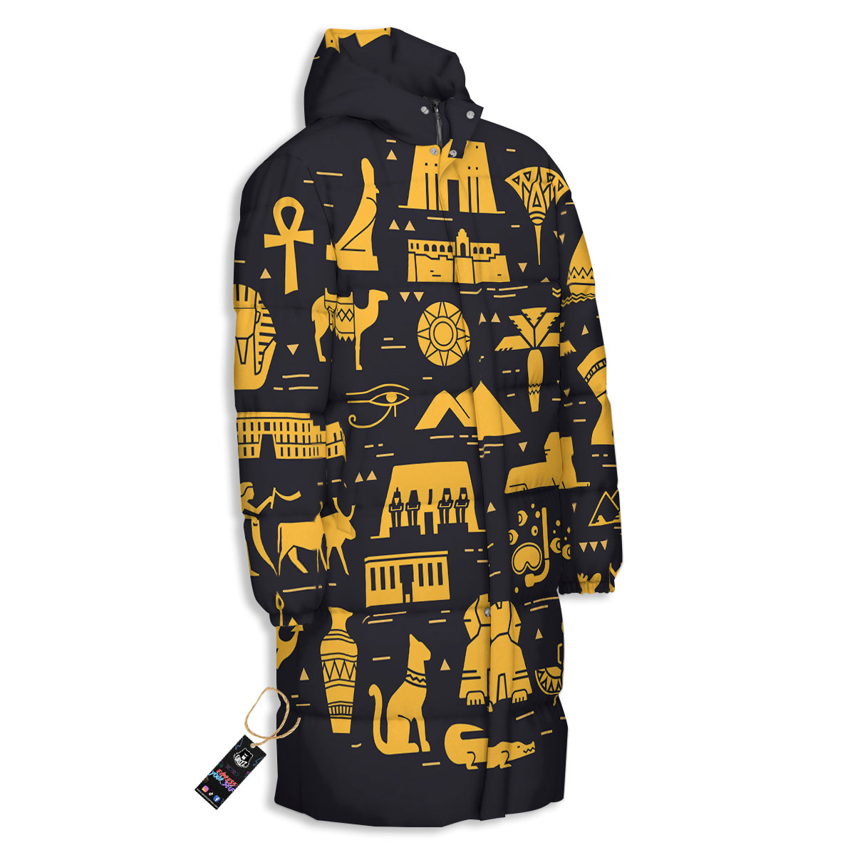 Circular Symbols Of Egypt Print Long Down Jacket