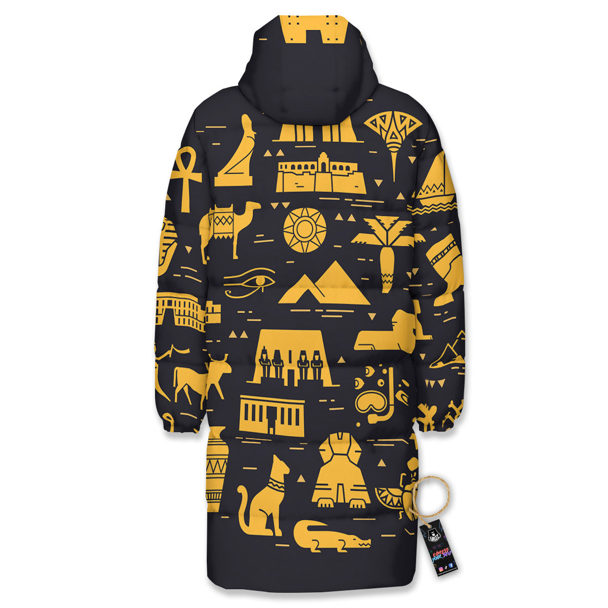 Circular Symbols Of Egypt Print Long Down Jacket