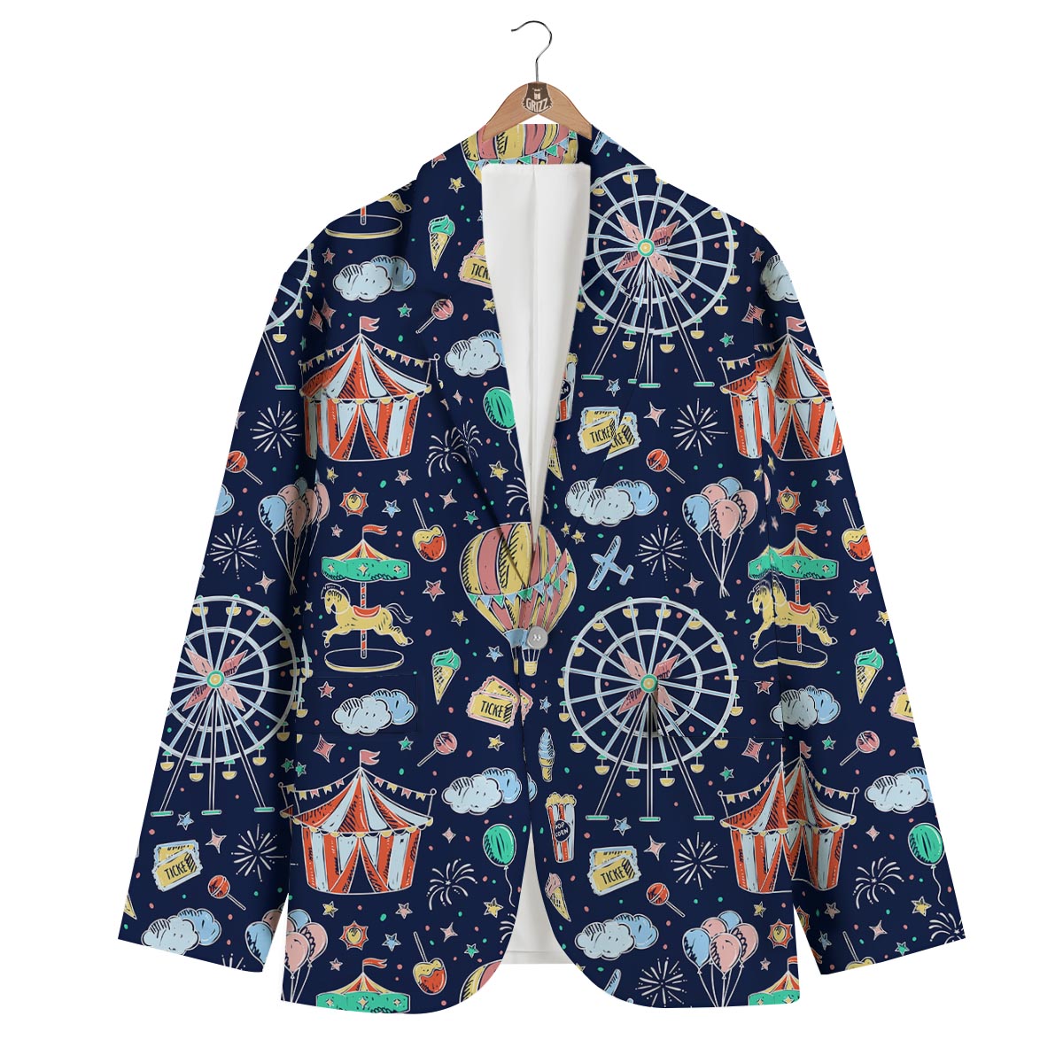 Circus Dream Pattern Print Men's Blazer-grizzshop