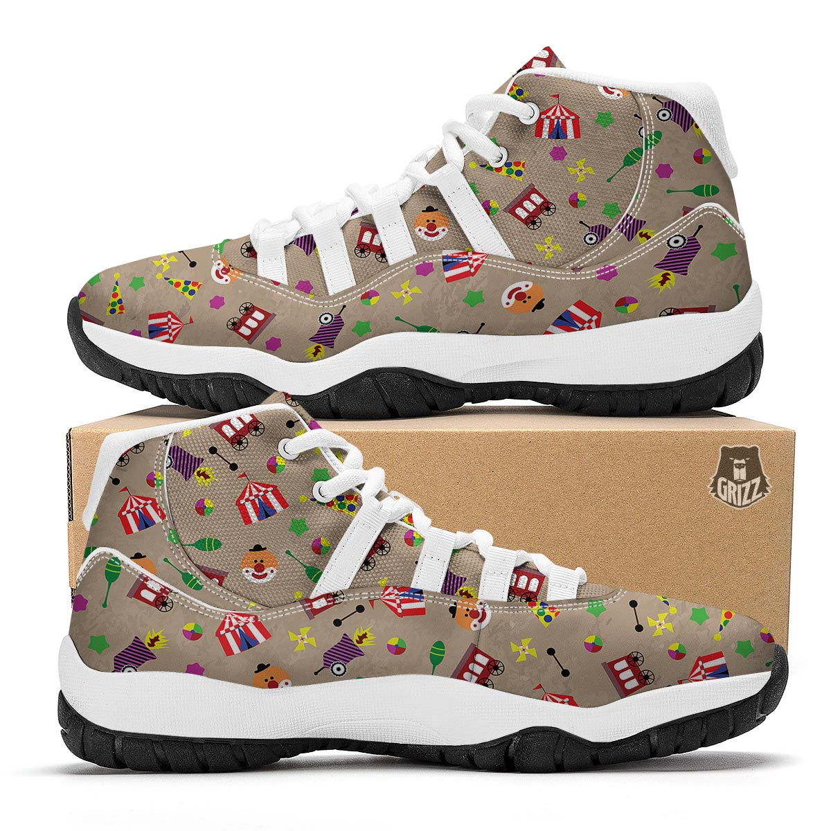 Circus Pattern Print White Bball Shoes-grizzshop
