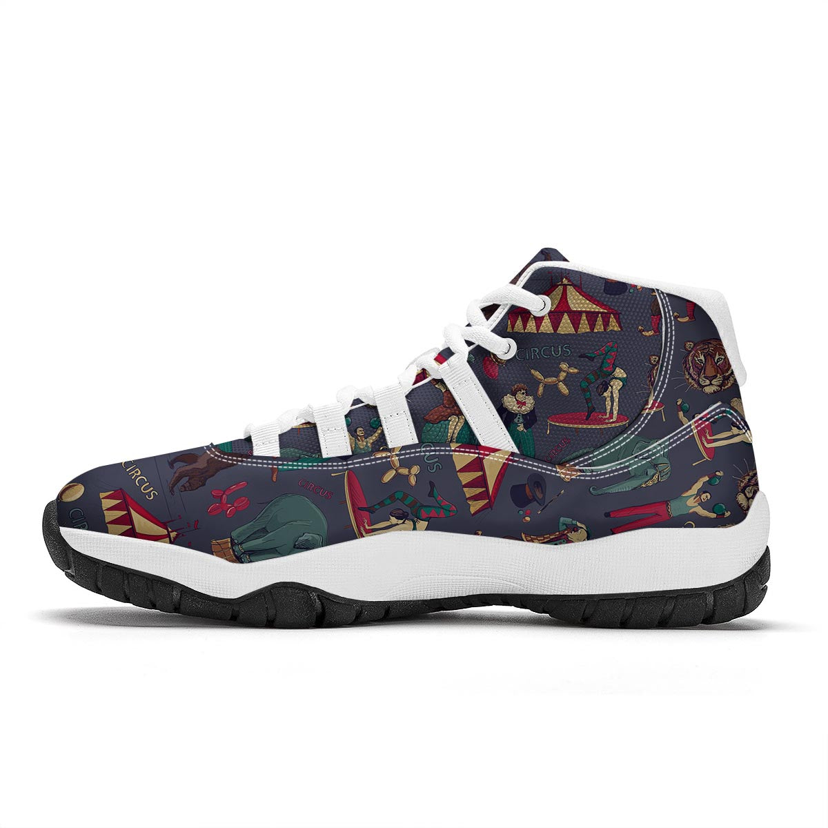 Circus Print Pattern White Bball Shoes-grizzshop
