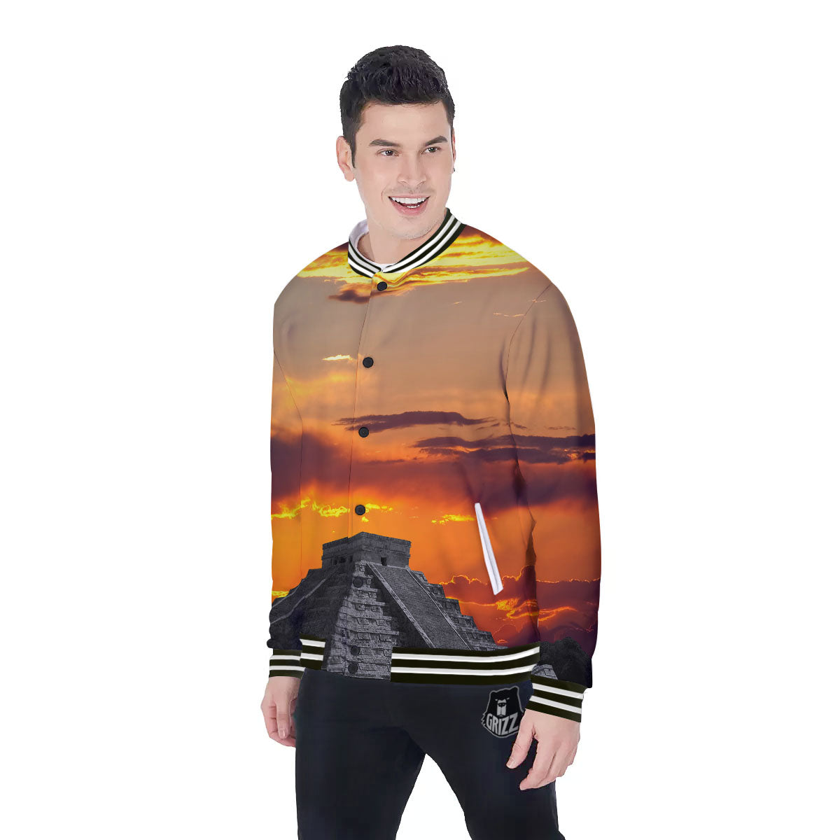 Civilization Mayan Print Baseball Jacket-grizzshop