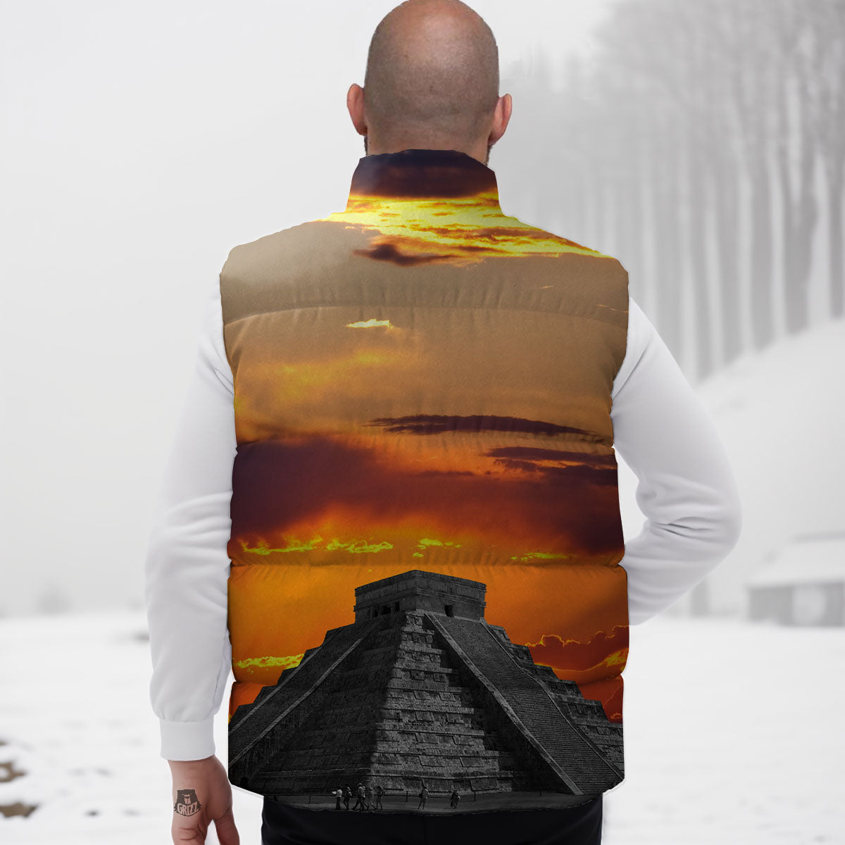 Civilization Mayan Print Down Vest-grizzshop