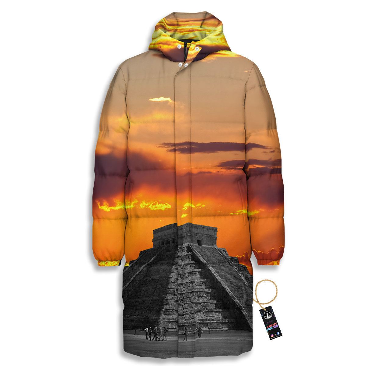 Civilization Mayan Print Long Down Jacket-grizzshop