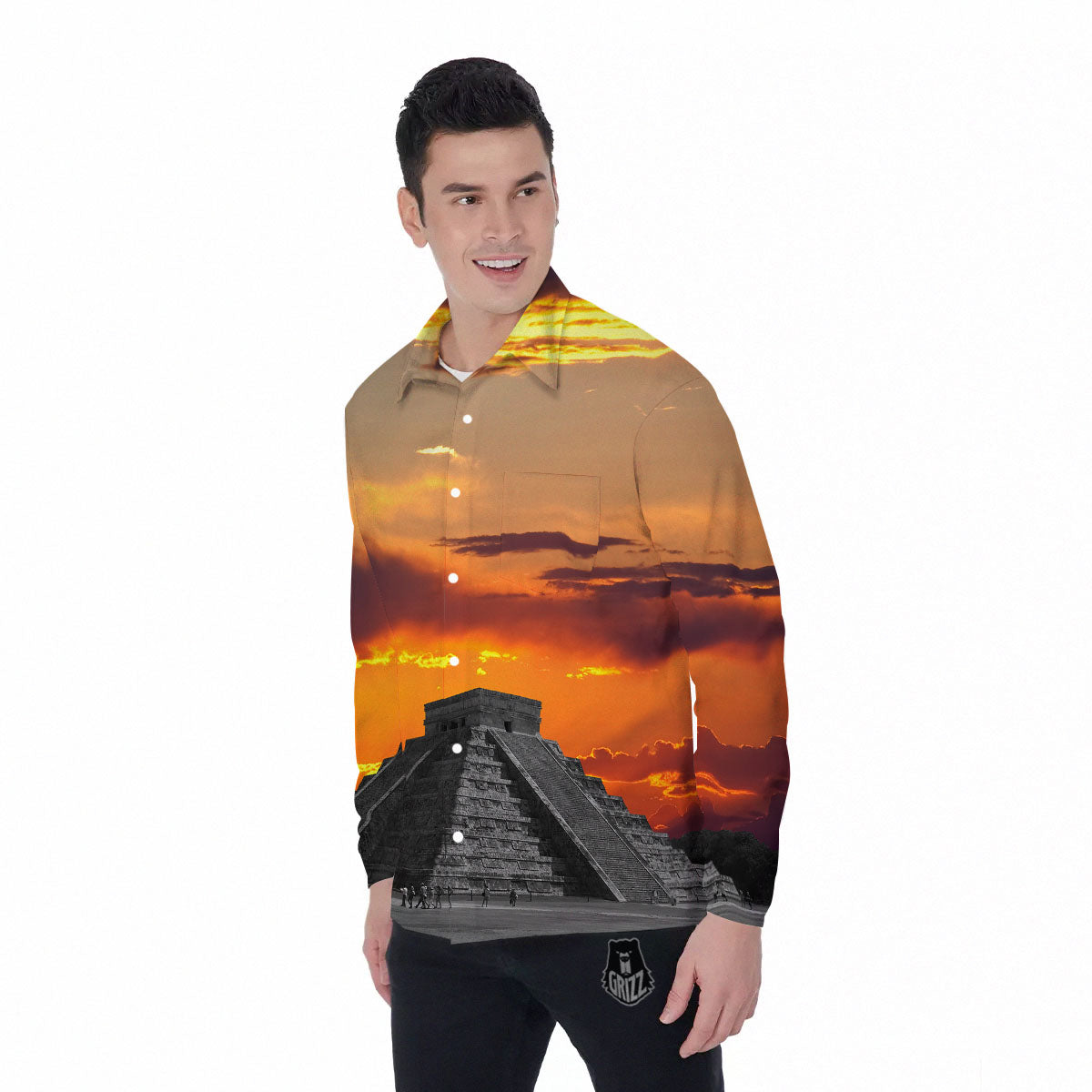 Civilization Mayan Print Men's Long Sleeve Shirts-grizzshop