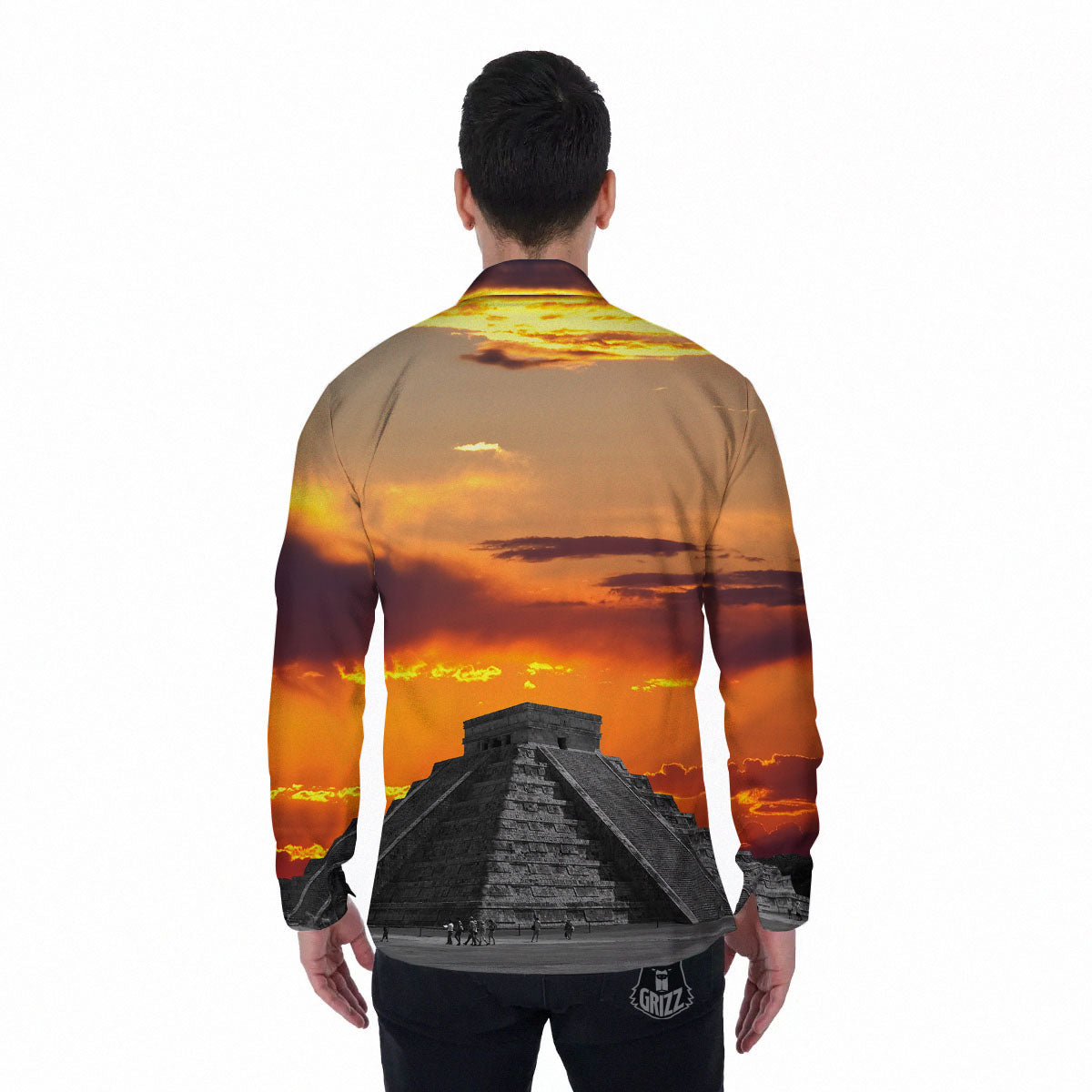 Civilization Mayan Print Men's Long Sleeve Shirts-grizzshop