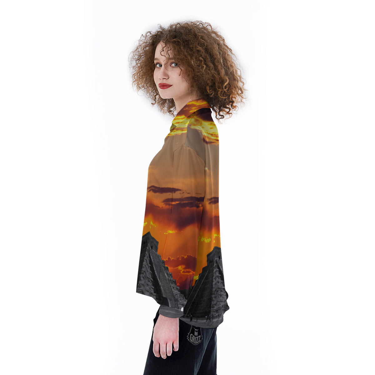 Civilization Mayan Print Women's Long Sleeve Shirts-grizzshop