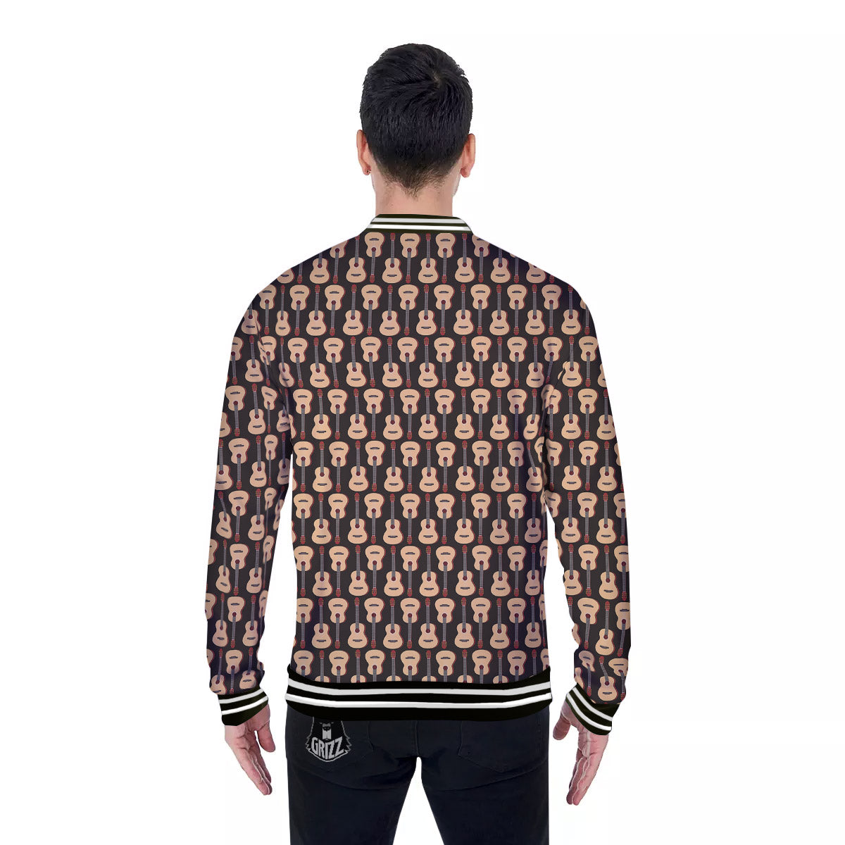 Classic Guitar Print Pattern Baseball Jacket-grizzshop