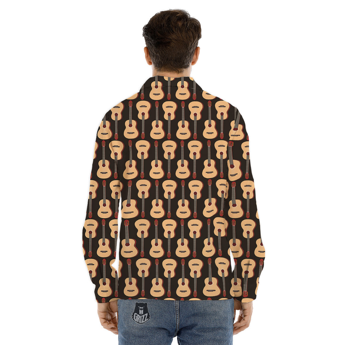 Classic Guitar Print Pattern Men's Dress Shirts-grizzshop