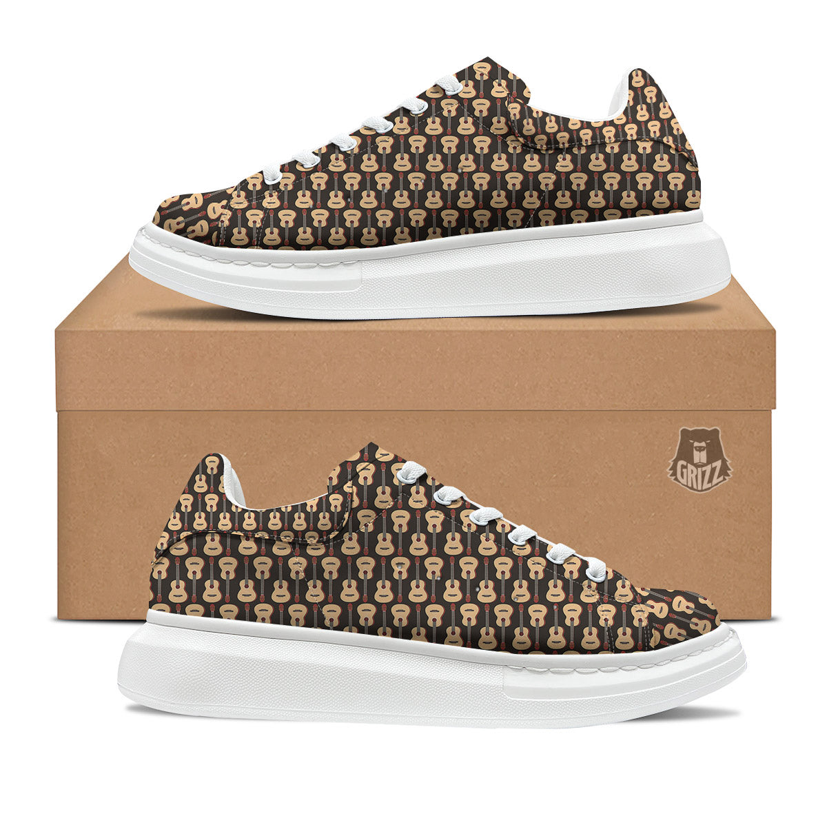 Classic Guitar Print Pattern Platform Shoes-grizzshop