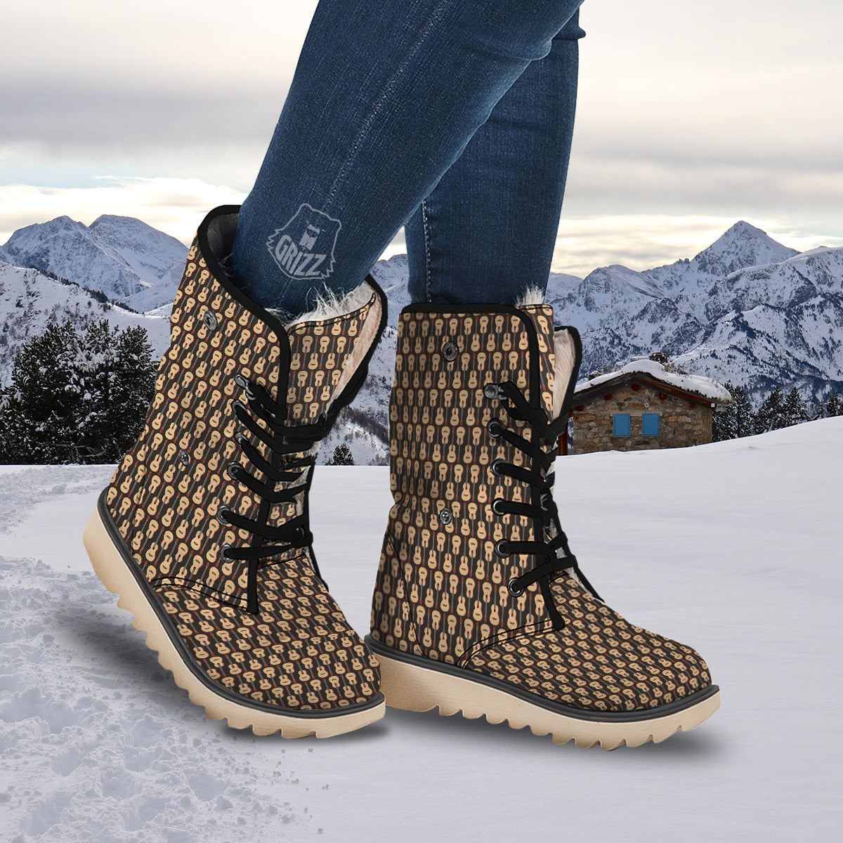 Classic Guitar Print Pattern Snow Boots-grizzshop