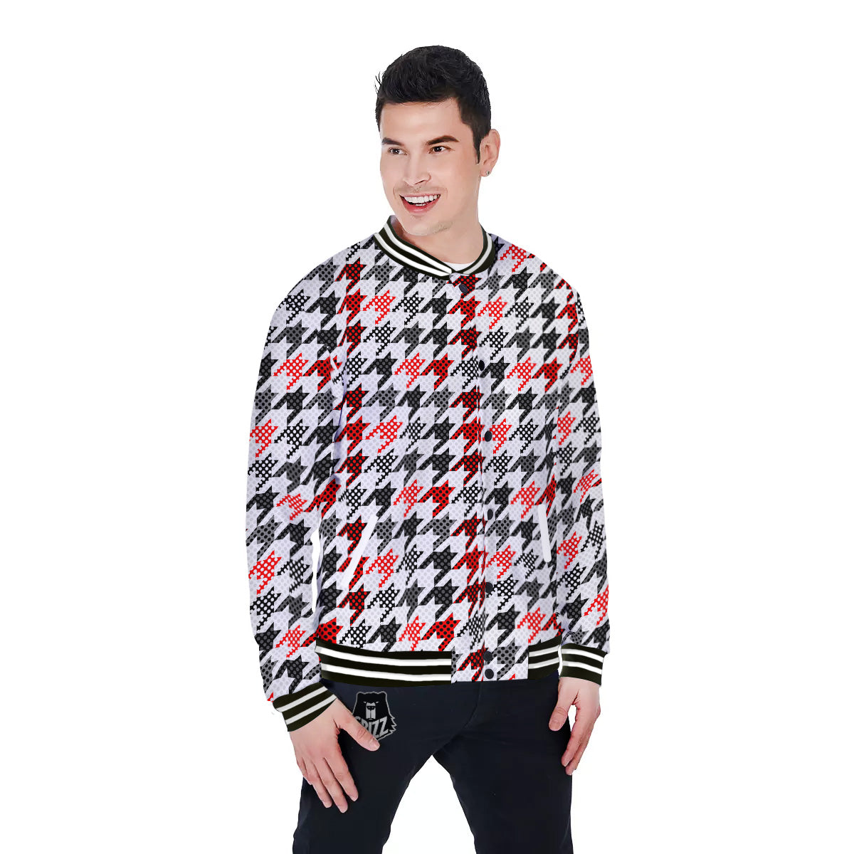 Classic Polka Dot In Houndstooth Print Pattern Baseball Jacket-grizzshop